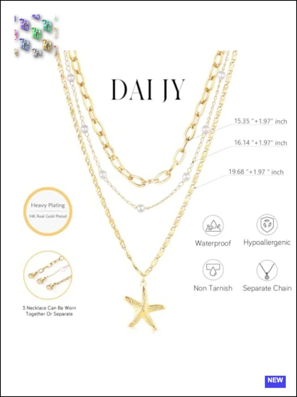 Non Tarnish Waterproof 14K Gold Plated Pearl Necklace Stack Dainty Choker